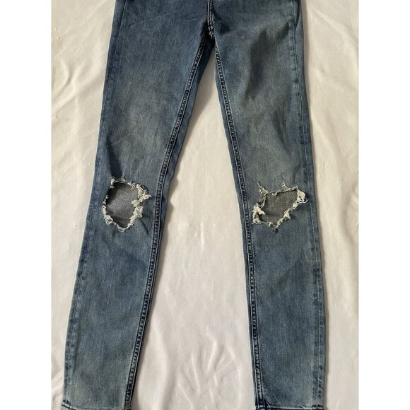 Free People Distressed Skinny Jeans W28L Turquoise Cotton Blend Womens - Picture 8 of 10